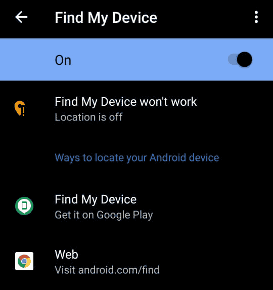 turn off find my device android