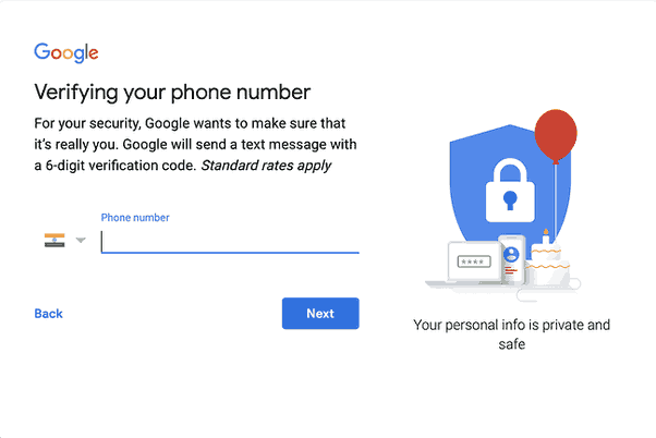 how to skip adding phone number to gmail