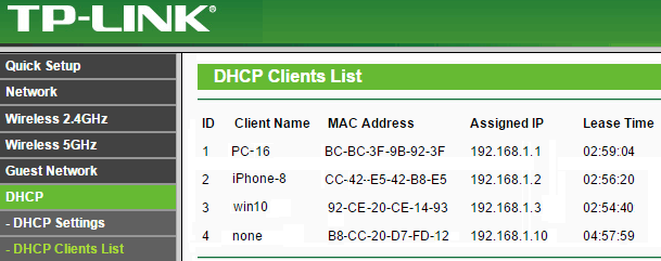 WIFI DHCP client list